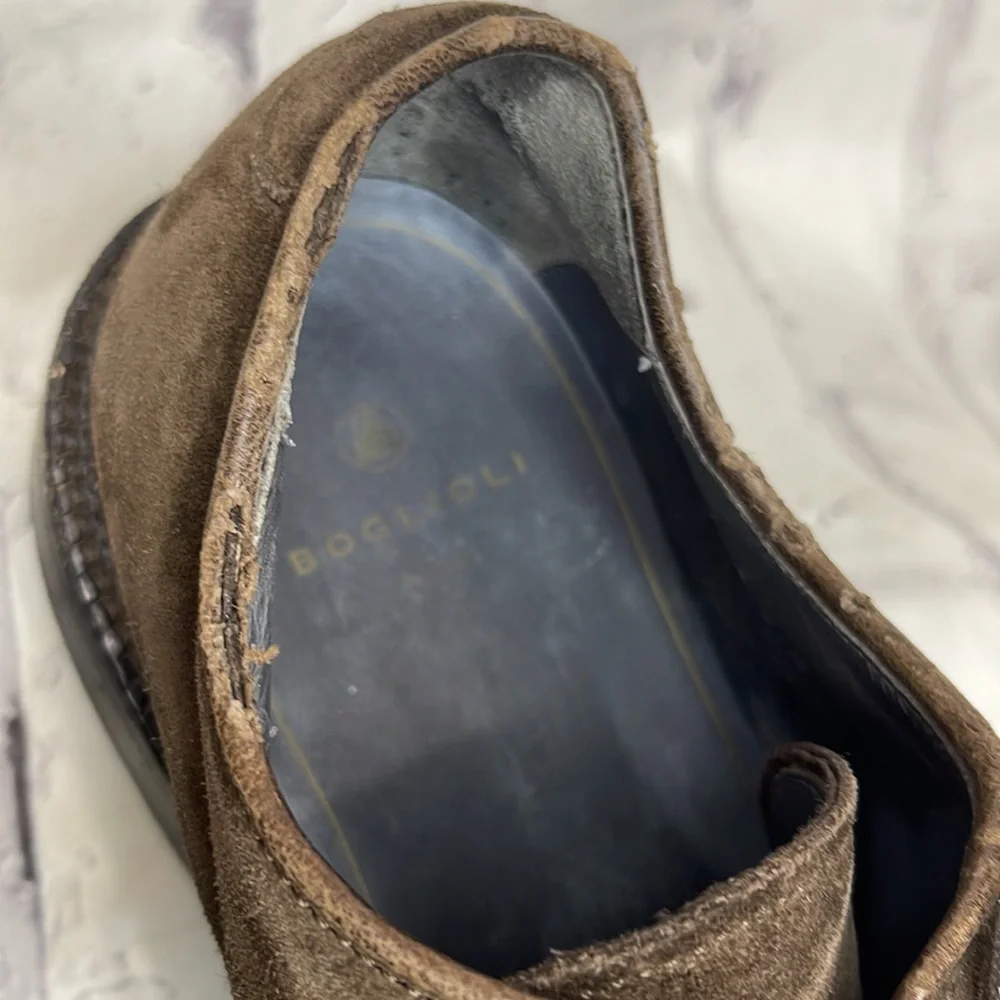 Boglioli Suede Derby Shoes Lace Up Brown Suede Stacked Heel